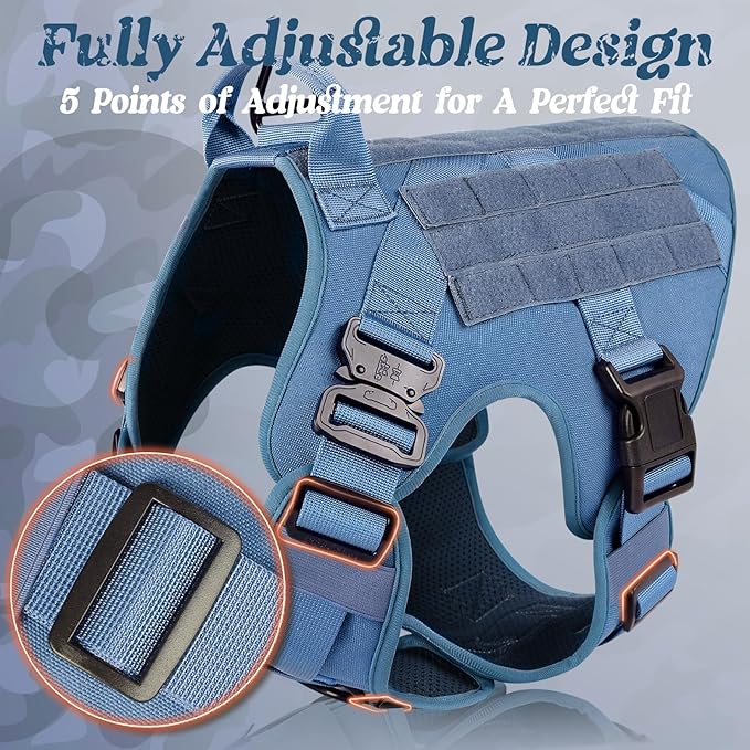 rabbitgoo Tactical Dog Harness for Large, Heavy Duty Pet Harness with Handle, No-Pull Service Vest Large Breed, Adjustable Military Dog Vest for Training Hunting Walking, Blue, XL
