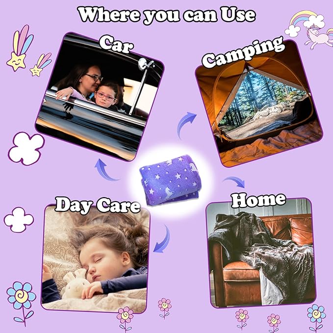 Halloween Unicorn Throw Blanket Glow in The Dark Soft Throw Blanket for Girls Boys with Storage Bag, Gifts for Christmas Birthday Valentines, Kids Blanket, Day Care Home Travel Use, 50"x60" Purple