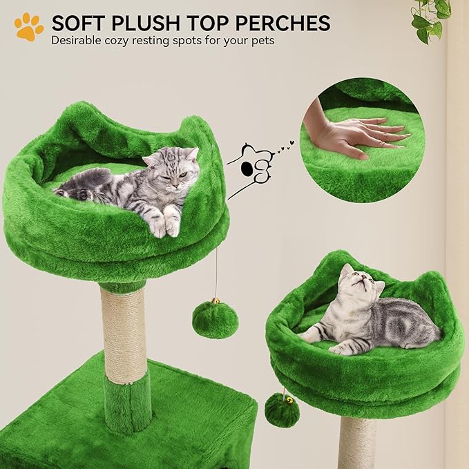 YITAHOME Tall Cat Tree for Indoor Cats, 75 inch Multi-Level Cat Tower with Cat Condos, Top Perches, Sisal Ramp Scratching Posts, Cozy Basket, Hammocks, Large Cat Pet Activity Structure,Green