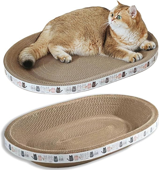 2 Pack Extra Large Cat Scratcher Cardboard, Oval Scratcher Bed Cat Scratch Bowl, Scratching Lounge Couch Round Shaped Nest for Indoor Cats Furniture Protector
