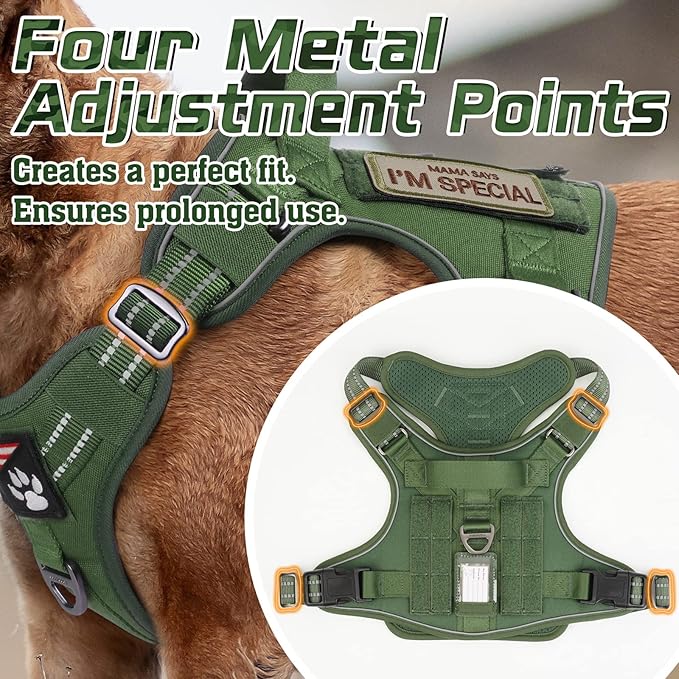 rabbitgoo Tactical Dog Harness Medium Sized Dog, No Pull Military Service Vest with Handle & Molle, Easy Control for Training Walking, Adjustable Reflective Straps, Green, M