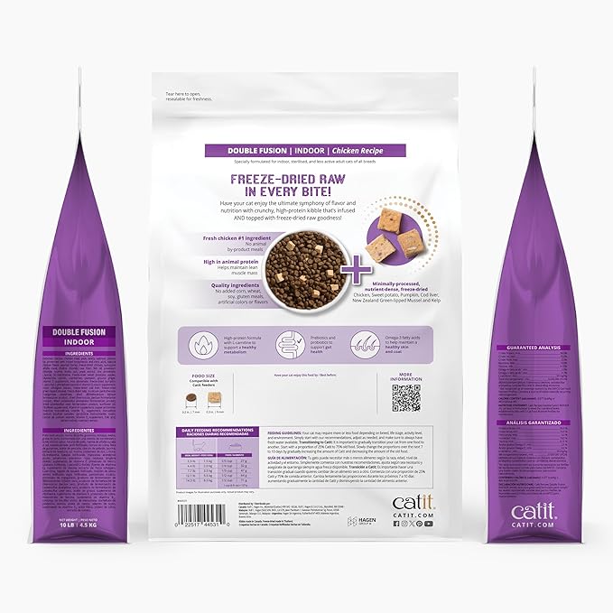 Catit Recipes Double Fusion Indoor Cat Food – Chicken Recipe, High-Protein, Freeze-Dried Raw Toppings, No by-Products, Minimally Processed, Balanced Nutrition for Indoor Cats, 10 lb