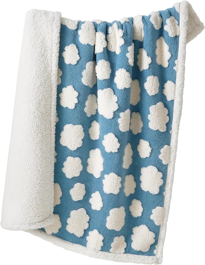 Lesure Waterproof Dog Blanket for Large Dogs - Washable Double Sided Dog Blankets with Warm Jacquard Shag and Soft Sherpa Fleece, Pet Cat Blanket for Bed Couch Protection, 3D Textured Cloud, Blue