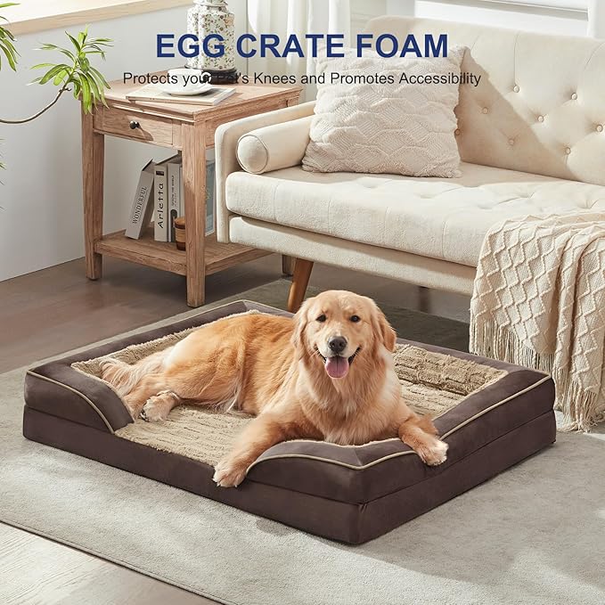 FURTIME Orthopedic Dog Bed for Small Dogs - Waterproof Dog Sofa Beds Small, Supportive Foam Pet Couch Bed with Removable Washable Cover, Waterproof Lining and Nonskid Bottom, Khaki