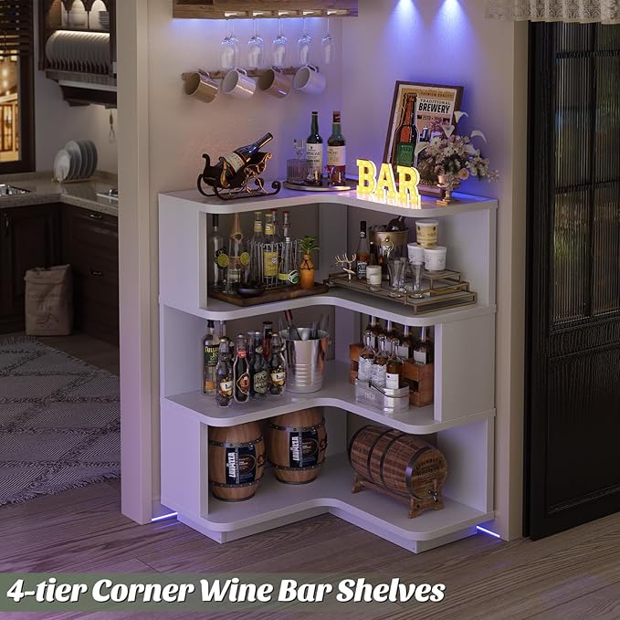 Armocity Corner Book Shelf - 4 Tier Corner Bookshelf Etagere Bookcase with Baffle, Freestanding L Shaped Display Shelf Stand for Home Office, Living Room, Bedroom, Kitchen, White