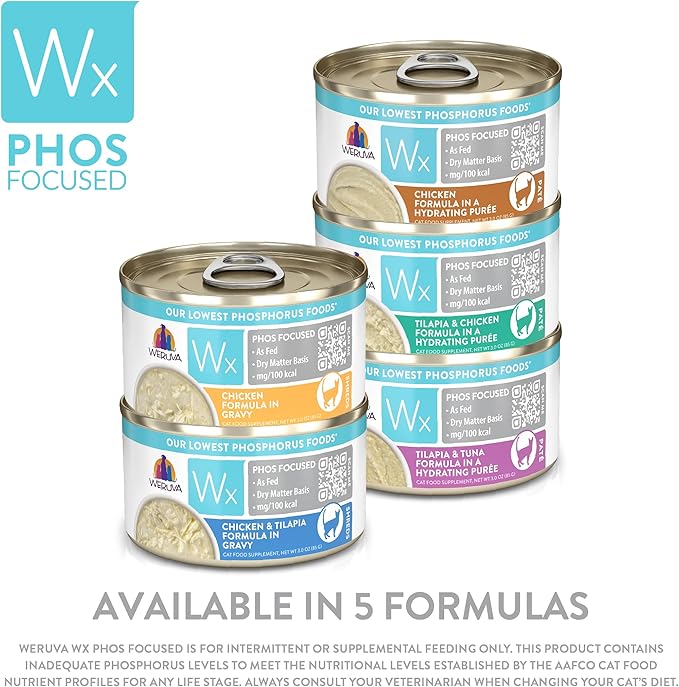 Weruva Wx Phos Focused, Pate & Gravy Formulas Variety Pack, 3oz Can (Pack of 12)