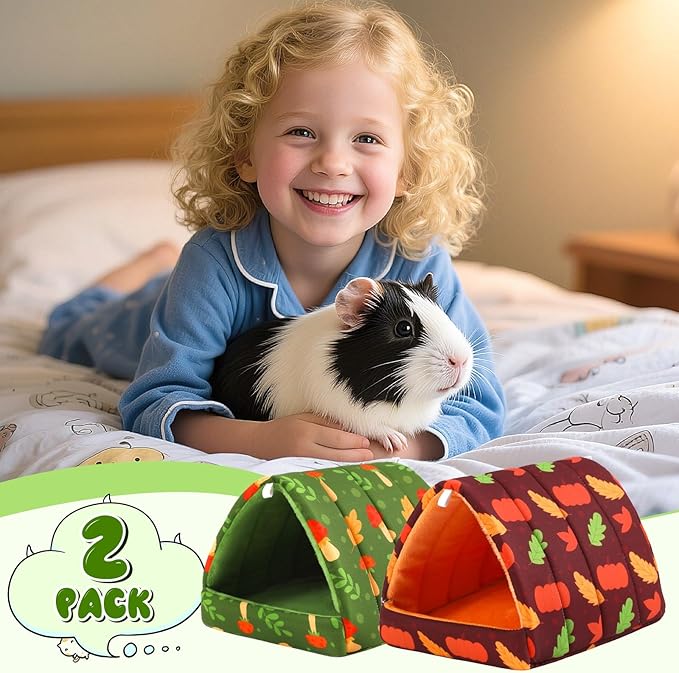 UPINS 2 Pack Guinea Pig Bed, Guinea Pig Hideout Washable Small Animal House Cage Accessories for Dwarf Rabbits Chinchillas Hamsters Hedgehogs Ferrets Bearded Dragons and Rats
