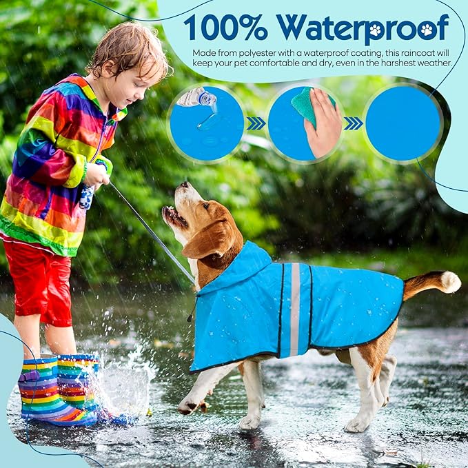 Weesiber Dog Raincoat, Adjustable Waterproof Dog Rain Jacket Poncho with Reflective Strip and Leash Hole, Lightweight Pet Rain Coat for Small to X-Large Doggos (XL, Blue)