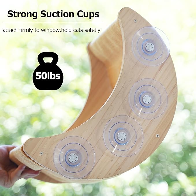 Window Cat Beds for Indoor Cats Perches Moon Shelves Mounted with Strong Suction Cups Cat Window Seat for Sleep and Watch Birds(Stripe)