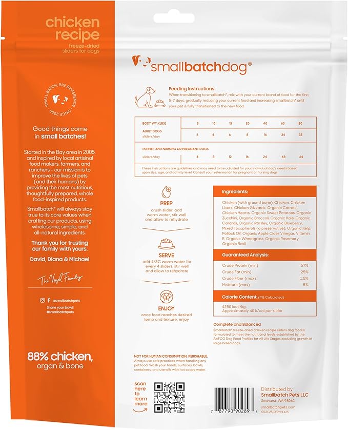 smallbatch Pets Freeze Dried Raw Dog Food, Chicken Recipe, 25 oz, Organic High Protein Dog Food, Grain Free, Made in The USA, Humanely Raised Meat, Single Protein, for Picky Eaters, Hydrate & Serve