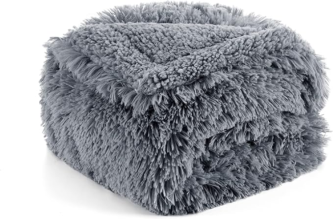 Bedsure Waterproof Dog Blankets for Small Dogs - Cat Blanket for Couch Protector Washable Long Faux Fur, Calming Soft Reversible Throw Furniture Protection for Puppy Pet, 25"x35", Grey