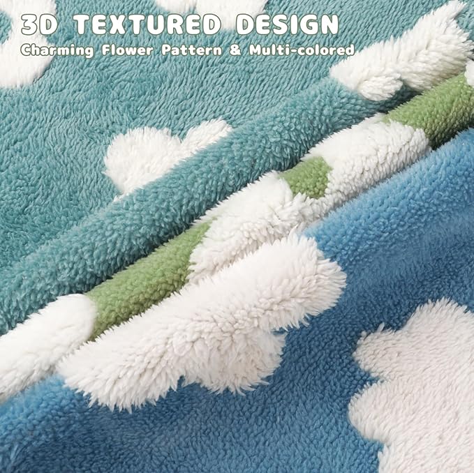 Luciphia Waterproof Pet Blanket for Medium Large Dogs Washable Fluffy Thick Jacquard Shag Fleece Warm Sherpa 3D Textured Flower Print for Cats Puppy Couch Protection (Green,40x28 inches)