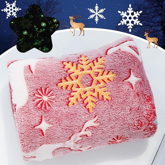 The Christmas Blankets and Throws, Glow in The Dark Blanket for Kids/Girls/Boys/Women, Red Christmas Throw Blanket for Couch, Best Christmas Blanket with Gift Box, 50"*60", Red