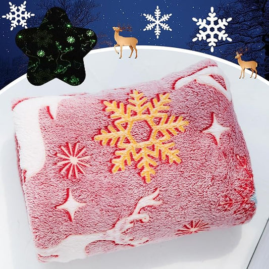The Christmas Blankets and Throws, Glow in The Dark Blanket for Kids/Girls/Boys/Women, Red Christmas Throw Blanket for Couch, Best Christmas Blanket with Gift Box, 50"*60", Red