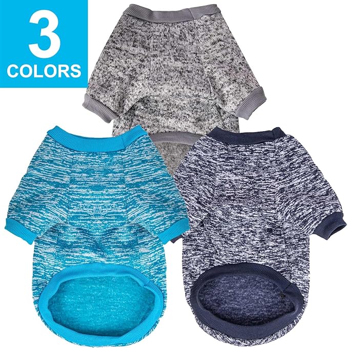 3 Pack Dog Sweater, Dog Sweaters for Small Dogs, Warm Soft Pet Clothes for Puppy, Medium Large Cat, Dogs Girl or Boy, Dog Shirt for Winter Christmas (Grey+Navy+Blue, Small)