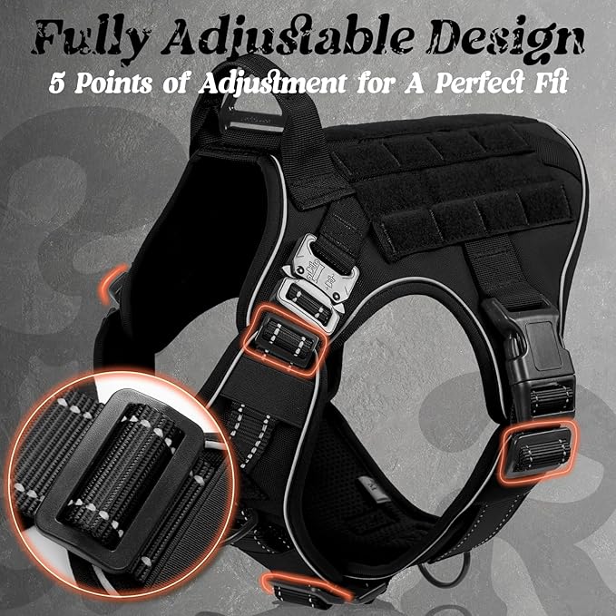 rabbitgoo Upgraded Tactical Dog Harness for Large Dogs, Reflective Heavy Duty Pet Harness with Handle, No-Pull Service Vest, Adjustable Military Vest for Training Hunting Walking, Black, XL