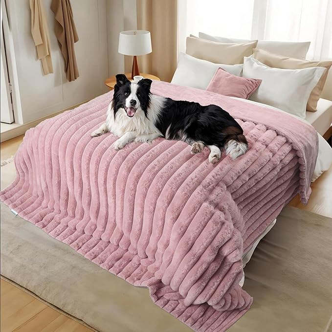 Waterproof Dog Blanket for Couch, Luxury Plush Washable Large Dogs Blankets for Furniture Protection, Super Soft Calming Pet Blanket for Indoors (Pink, 50"x60")
