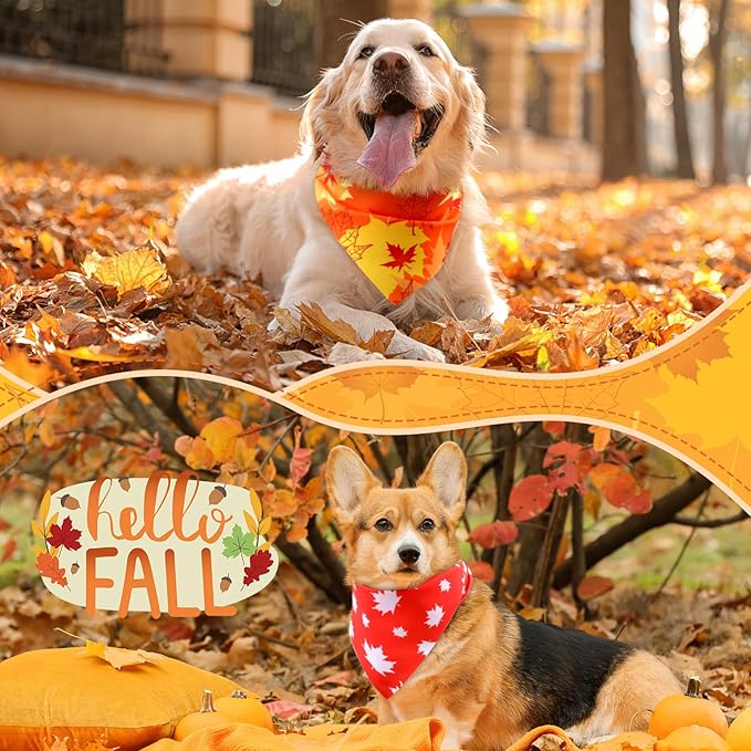 Preboun 200 Pcs Fall Thanksgiving Dog Bandana Bulk Pumpkin Maple Leaves Bandana for Dogs Triangle Kerchief Bib Scarf for Pets Autumn Costume Photo Props Accessories Pet Shops Adoption Event, 25 Styles