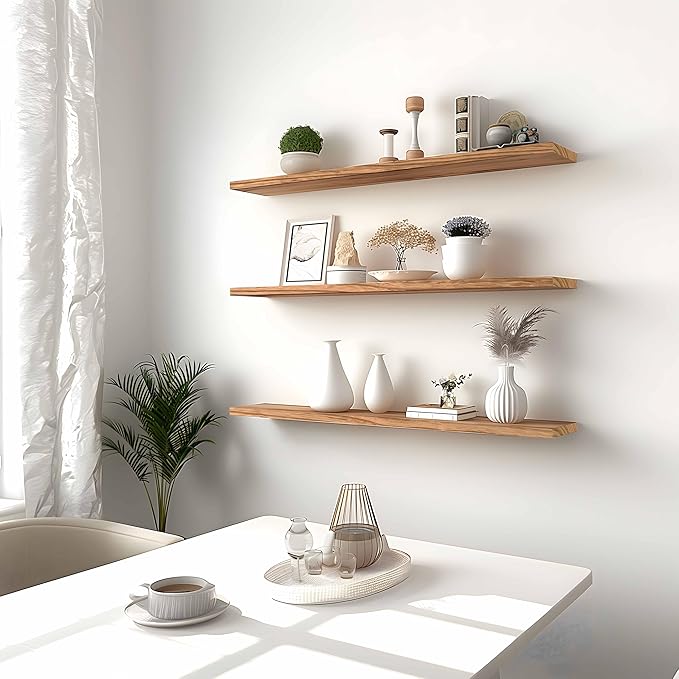 48 Inch Light Wood Floating Shelves for Wall Rustic Wall Shelf for Bedroom Living Room Set of 4