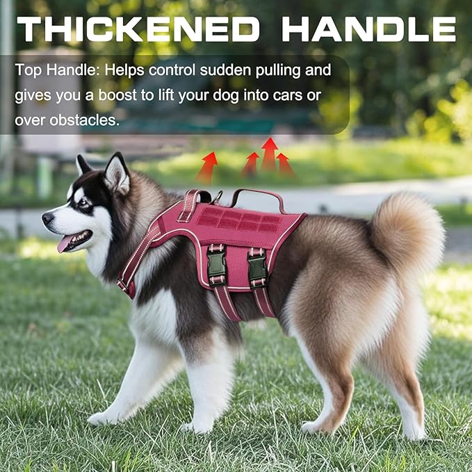 Dog Harness for Large Dogs Heavy Duty, No Pull Tactical Dog Harness with Molle System, Easy On and Off Service Dog Vest, Breathable Padded, Adjustable Reflective Pet Vest for Walking Hiking Training