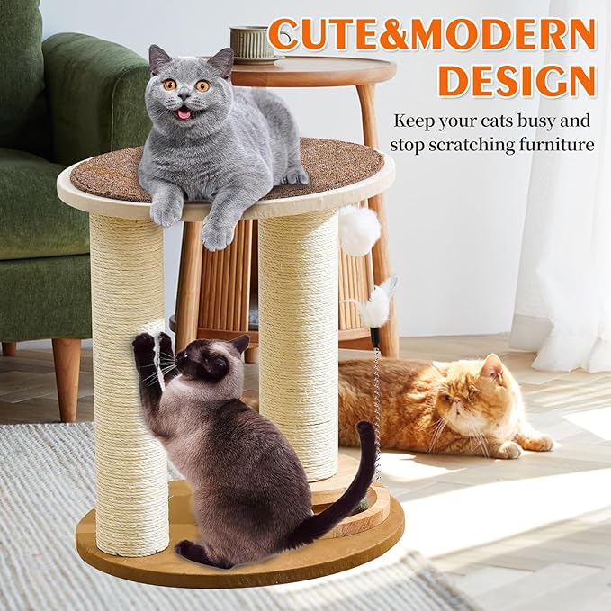 Wood Cat Tree Tower with Scratching Posts โ Handmade Cat Condo for Indoor Cats โ Cat Scratcher & Resting Platform โ Stable & Stylish Cat Furniture