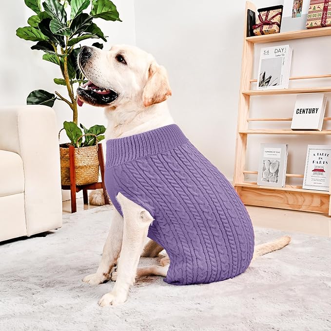 2 Pack Dog Sweaters for Big Dogs Turtleneck Pullover Cable Knit Large Size Stretch Clothes Pitbull Labrador Bulldog Doberman Boy Girl Pets Winter Clothes (XL, Pink & Purple)