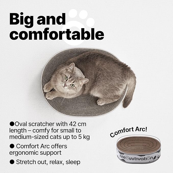 Scratching Bed for Cats – 42 cm Oval Scratcher Made from Recycled Corrugated Cardboard, Cat Bed with Natural Catnip, Robust Accessory for Small and Medium-Sized Cats