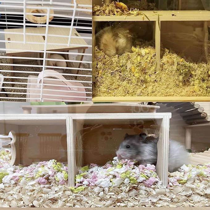 Hamiledyi Wooden Hamsters 2-Chamber Hideout-Tunnel Multi Chamber Exploring Toy Hamster Hiding Maze Tunnel Toy Platform Stuff Cage Accessories for Gerbil Rat Mice