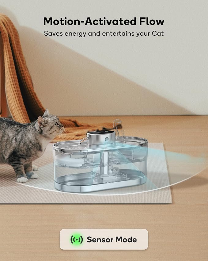 Cat Water Fountain Cordless, 108oz/3.2L Cengcen Wireless Pet Water Fountains Battery Operated 5000mAh, Chew-Proof Charging Cable with Adapter, Stainless Steel Transparent, Premium Edition