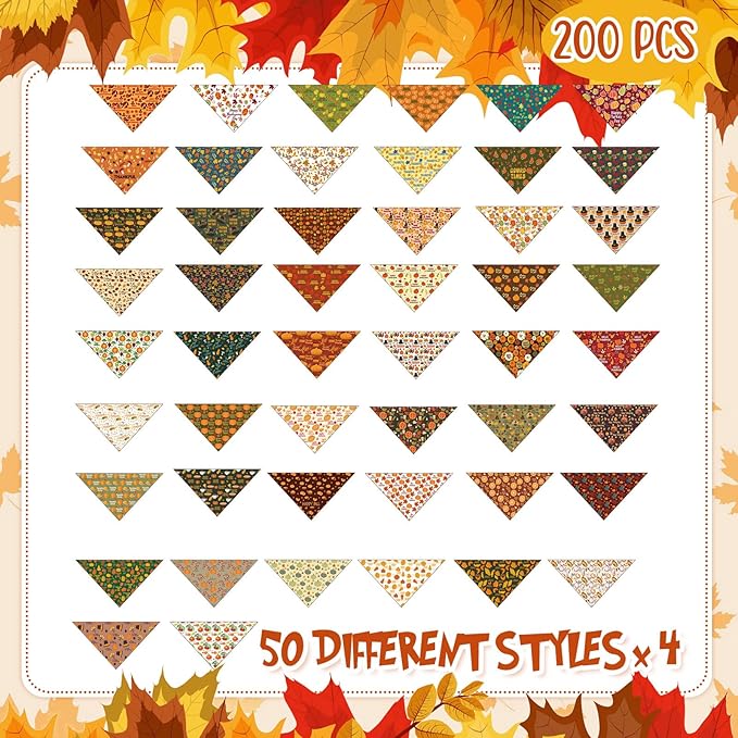 Kacctyen 200 Pcs Fall Dog Bandanas Bulk Thanksgiving Scarfs Adjustable Washable Pet Bibs Holiday Pet Costume Accessories for Small Medium Large Dogs Cats Grooming Supplies
