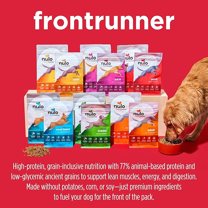 Nulo Frontrunner Ancient Grains High-Protein Dog Food, Turkey, Trout & Spelt Recipe- Natural Dry Dog Food with Probiotics, Grain-Inclusive Kibble for Adult Dogs, 5 lb Bag