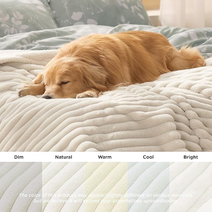 Bedsure Waterproof Dog Blankets for Medium Dogs - Soft Puppy Cat Blanket Corduroy Fleece Washable, Cozy Calming Reversible Furniture Protection for Pet Kitten Doggy,30"x40", Cream