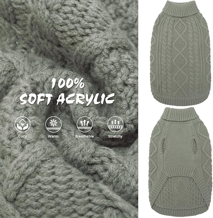BINGPET Thermal Knitted Dog Sweater for Small Medium Large Dogs,Winter Dog Cat Coat Warm Sweartershirts Outfits,Classic Cable Knit Turtleneck Pullover Dog Jumper Coat Warm Sweartershirts