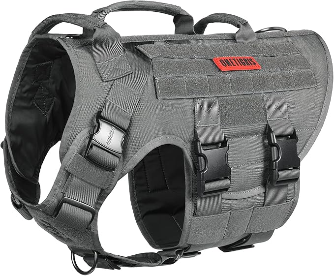 OneTigris Large Tactical Dog Harness, No Pulling Adjustable Dog Vest Harness, Heavy Duty X Destroyer Dog Harness with Handle, Large Hook and Loop Panels for Patch