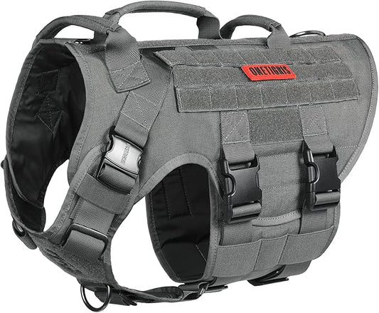 OneTigris Large Tactical Dog Harness, No Pulling Adjustable Dog Vest Harness, Heavy Duty X Destroyer Dog Harness with Handle, Large Hook and Loop Panels for Patch