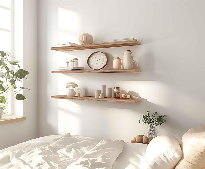 48 Inch Light Wood Floating Shelves for Wall Rustic Wall Shelf for Bedroom Living Room Set of 4