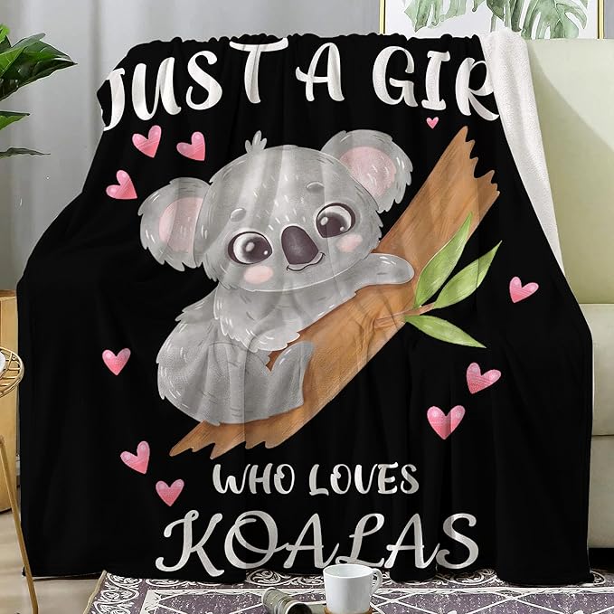 Koala Blanket Ultra Soft Flannel Throw Blanket Just a Girl Who Loves Koalas Blankets for Kids Adults Women Gifts 80"X 60"