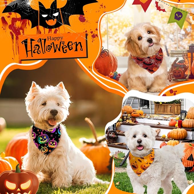 XPUDAC 100 Pieces Halloween Dog Bandanas, Dog Bandanas Bulk Bib Washable Adjustable Hankerchief for Small Medium Dogs Holiday Halloween Pet Costume Accessories