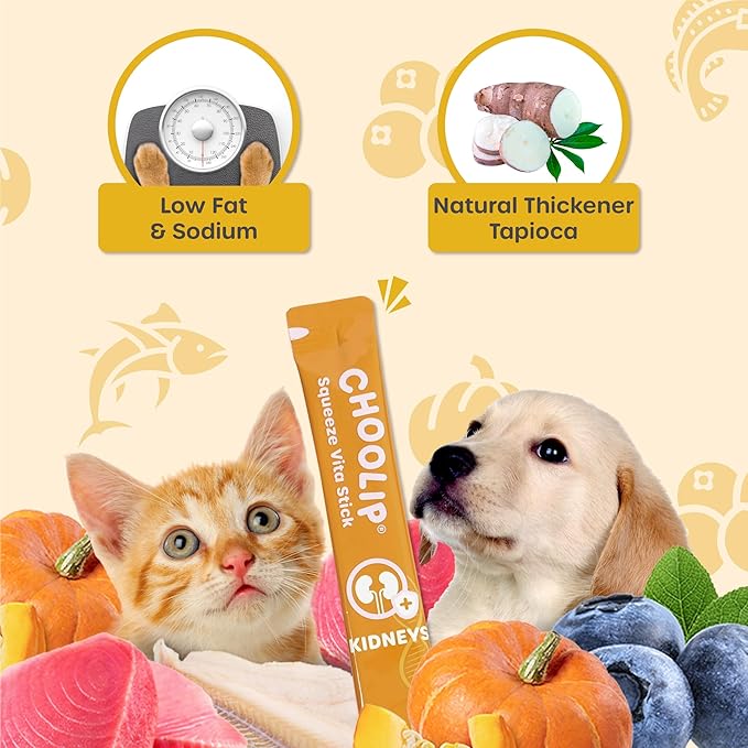 Choolip Squeeze Vita Stick Lickable Cat and Dog Treats – 7-Count Kidney Support Sticks with Multivitamins, Soft Squeezable Paste for All Life Stages, Supporting Kidney Health
