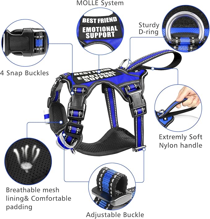 WINSEE Service Dog Vest No Pull Dog Harness with 7 Dog Patches, Reflective Pet Harness with Durable Soft Padded Handle for Training Small, Medium, Large, and Extra-Large Dogs