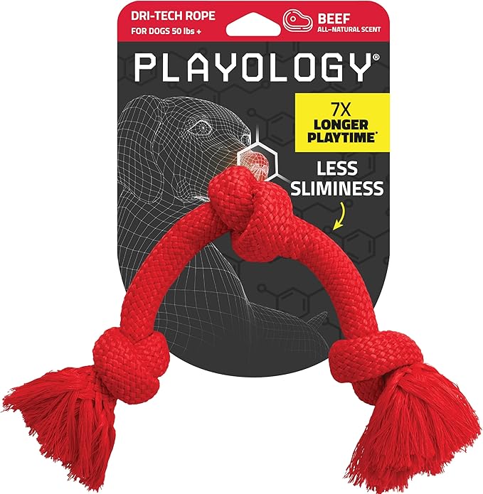 Playology Dog Toys | Dri-Tech Rope Toy Tug of War Rope for Aggressive Chewers | Jumbo Beef Scented Toy - Easy to Clean and Made from Non Toxic Materials