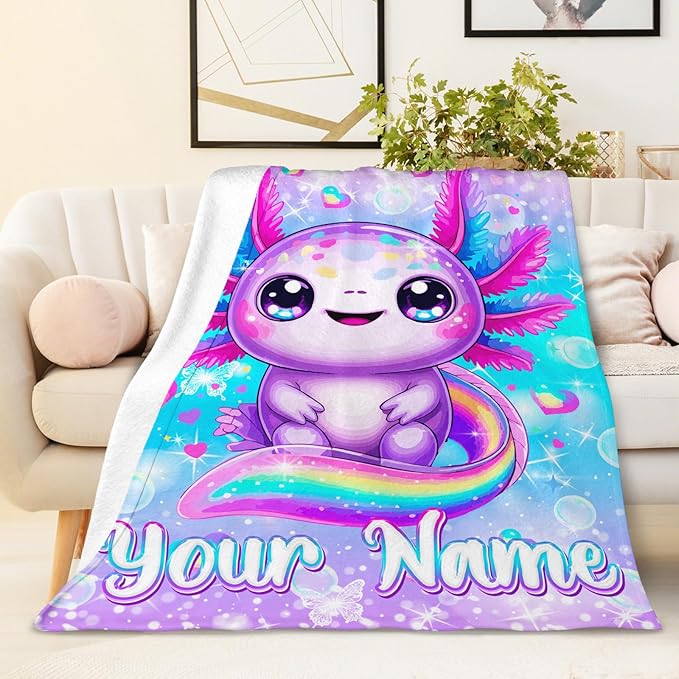 Blanket for Girls 4-6 Personalized Throw Gift for Toddler Kids Teens, 40x50 Inches Soft Cozy Custom Rainbow Animal Throw Blankets for Sofa Couch Bed Travel