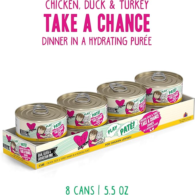Weruva B.F.F. Play - Best Feline Friend Paté Lovers, Aw Yeah!, Chicken, Duck & Turkey Take a Chance with Chicken, Duck & Turkey, 5.5oz Can (Pack of 8)