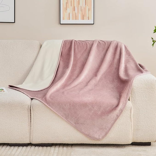 Waterproof Blanket 40"x60" for Adults, Reversible Waterproof Bed Cover for Dogs Cats Pets, Soft Leakproof Blanket for Bed Couch Sofa Furniture Protector, Dusty Pink/Off White