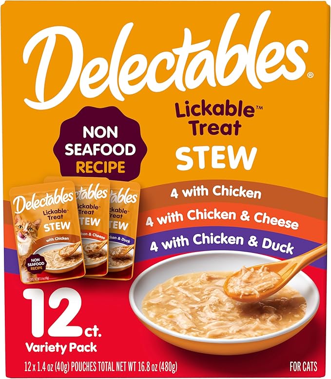 Delectables Non-Seafood Stew Lickable Wet Cat Treats, Variety Pack, 1.4 Ounce (Pack of 12)