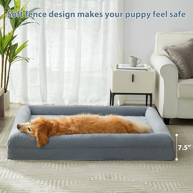 WNPETHOME Giant Dog Bed, Washable Dog Couch with Removable Waterproof Cover, Orthopedic Large Pet Sofa Bed with Bolster Sides for Sleeping