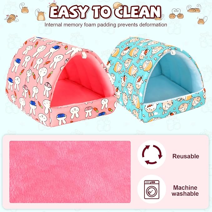 UPINS 2 Pack Guinea Pig Bed, Guinea Pig Hideout Washable Small Animal House Cage Accessories for Dwarf Rabbits Chinchillas Hamsters Hedgehogs Ferrets Bearded Dragons and Rats