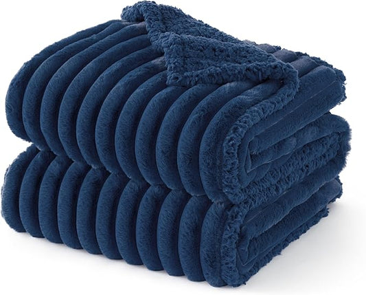 Bedsure Waterproof Dog Blankets for Large Dogs - Soft Puppy Cat Blanket Corduroy Fleece for Couch Protector Washable, Cozy Calming Reversible Furniture Protection for Pet,40"x50", Navy Blue