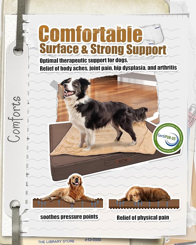 Sytopia 42'' XL Outdoor Indestructible Dog Beds for Extra Large Dogs with Detachable Blanket, Removable Waterproof and Washable Cover, Egg Crate Foam, Include Blanket, Brown
