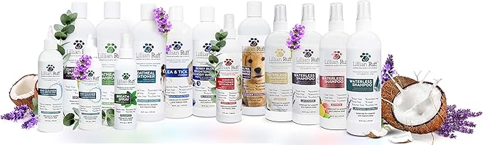 Lillian Ruff PRO Formula Ultra Brightening Dog Shampoo & Leave-in Conditioner Detangler Set - Professional Whitening, Stain Removal, Dematting, Detangling & Odor Control with Aloe & Provitamin B5